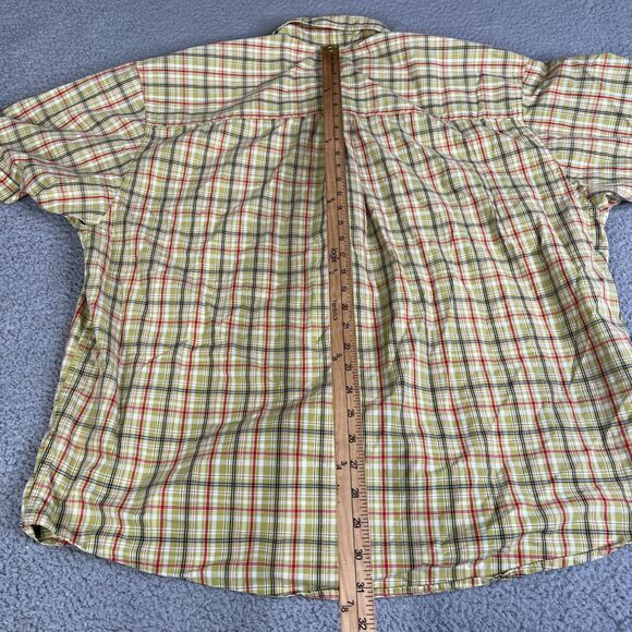 Eddie Bauer Shirt Mens Large Green Red Plaid Short Sleeve Button Pockets Vintage - Picture 8 of 11